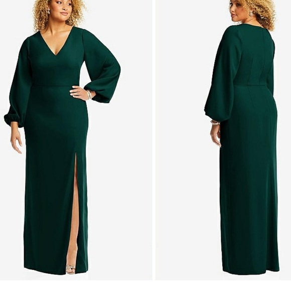 Dessy Collection Long Puff Sleeve V-Neck Trumpet Gown 10R - Picture 1 of 9